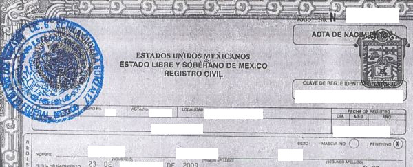 Birth certificate in Spanish